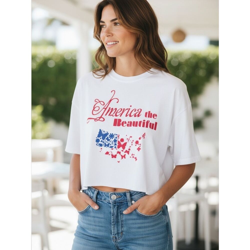Free with Purchase America the Beautiful Cropped Tee L